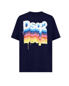 DSQUARED2 Blue With Colourful Rainbow Print T-shirt