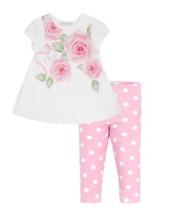 Balloon Chic White T-shirt With Rose Print And Pink Legging Set