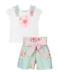 Balloon Chic White T-shirt And Pastel Patchwork Themed Shorts Set