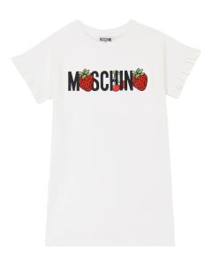 Moschino Kid Girls White Cotton Jersey Logo Fruit Dress