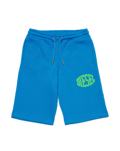 Diesel Blue Shorts With Green Logo Printed Drawstring Shorts SS24