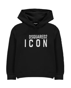 DSQUARED2 Icon Boy's Black Hoodie With White Logo SS24
