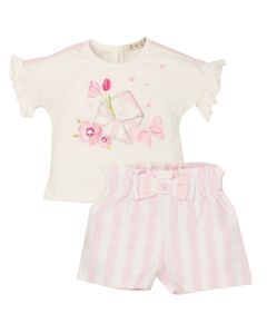Everything Must Change Pink and Ivory T-Shirt and Striped Shorts Set