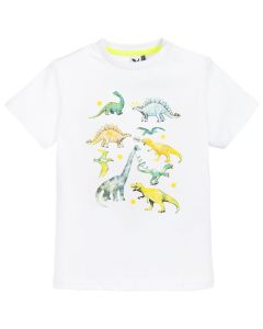 3Pommes Boys White Cotton Dinosaur Print T-Shirt