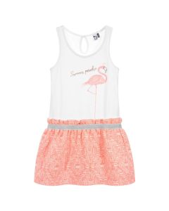 3Pommes Girls Neon Pink & Ivory Flamingo Dress