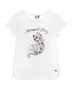3Pommes Girls White Cotton Mermaid Tail T-Shirt
