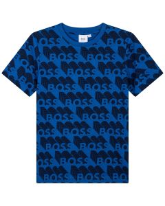 BOSS Kidswear Royal Blue Cotton All-Over Logo T-Shirt
