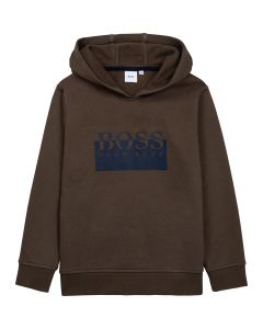 BOSS Kidswear Boys Khaki Raised Rubber Logo Hooded Top