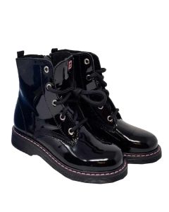 Richter Girls Patent Black Lace Up Boots With Side Zips
