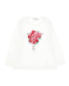 Monnalisa Girls Ivory Fuchsia Pink Bouquet T-Shirt