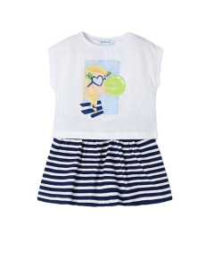 Mayoral Girls T-shirt And Blue Striped Skirt