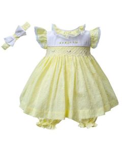 Pretty Originals Girls Yellow Smocked Cotton Dress Set SS24