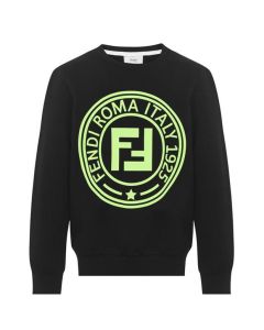 FENDI Boys Black Neon Yellow Stamp Logo Sweatshirt