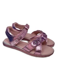 Richter Girls Pink Glitter Sole Sandals With Glitter Flower Detail