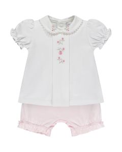 Emile Et Rose Baby Girls White And Pink 'Delores' Pleated Top And Bloomers Set