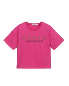 Calvin Klein Jeans Girls Pink Logo Boxy T-Shirt