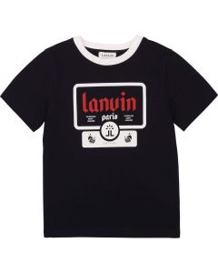 Lanvin Boys Navy Blue Paris Logo T-Shirt
