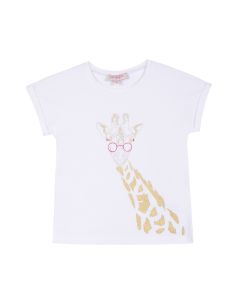 Lili Gaufrette White Giraffe Print T-shirt