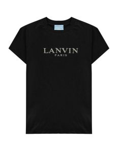 Lanvin Boys Black Cotton Grey Logo T-Shirt