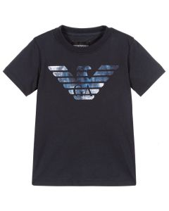 Emporio Armani Boys Navy Cotton Shiny Eagle Logo T-Shirt