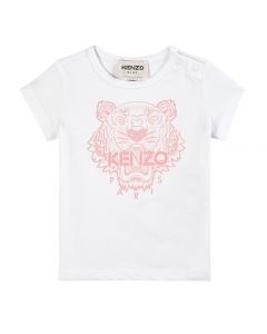 KENZO KIDS Baby Girls White and Pale Pink Iconic Tiger T-Shirt