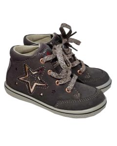 Ricosta Girls "Sinja" Grey Suede Lace Up Boots With Rose Gold Star