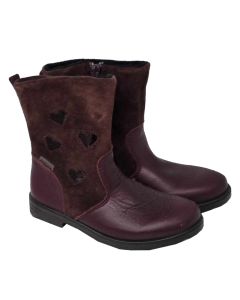 Ricosta Girls Plum Leather "Stephine" Boots With Suede Tops