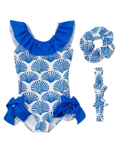 Shelley Girls Frilly Bow Swimming Costume Blue