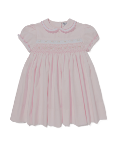 Sarah Louise Girls Pink Floral Cotton Smocked Dress SS24