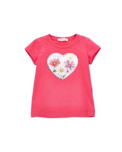 Monnalisa Girls Fuchsia Cotton Floral Heart T-Shirt