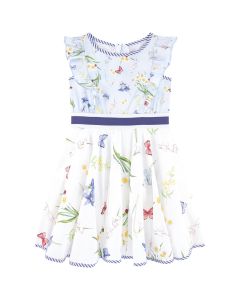 Monnalisa Blue Floral Cotton Dress