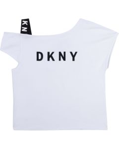 DKNY White One Shoulder Logo Top