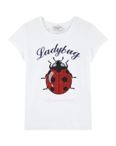 Monnalisa White Cotton Ladybird T-Shirt