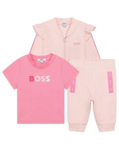 BOSS Kidswear Girls Pink 3 Piece Tracksuit