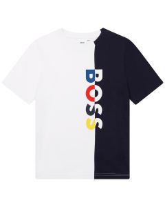 BOSS Kidswear Boys White & Navy Blue Colourful Logo T-Shirt