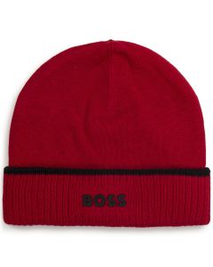 BOSS  Red Cotton Beanie Hat