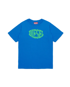 Diesel Blue T-shirt With Green Logo Print SS24