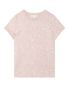Chloé Girls Pink Marble Print Logo T-Shirt