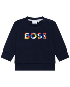BOSS Kidswear Boys Navy Blue Colourful Logo Sweatshirt