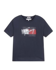 Tommy Hilfiger Teen Girls Blue Faded Flag Logo T-Shirt