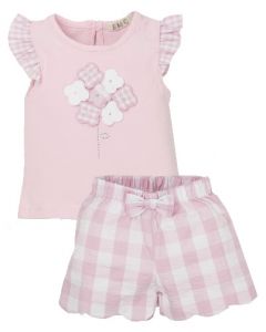 Everything Must Change Pink and White Applique Flower Shorts Set