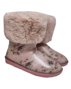 Monnalisa Girls Floral Boots With Fur Trim