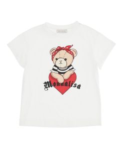 Monnalisa Girls White Cotton Bear & Heart T-Shirt