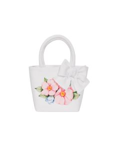 Balloon Chic White Handbag With Floral Print And White Bow
