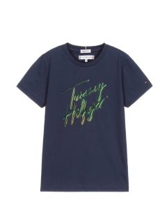 Tommy Hilfiger Navy Organic Cotton Iridescent Logo T-Shirt