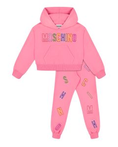 Moschino Girls Pink Cotton Colourful Embroidered Logo Tracksuit