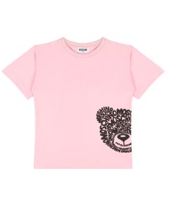 Moschino Pink Calligram Side Logo Teddy Bear Logo T-Shirt