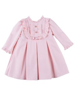 Bimbalo Girls Pink Traditional Long Sleeved Dress With Frills and Beads as Button Decoration