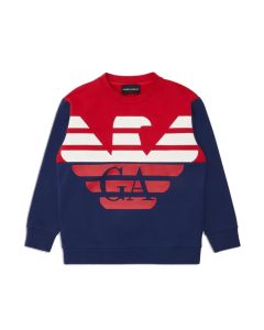 Emporio Armani Boys Blue And Red Logo Sweater
