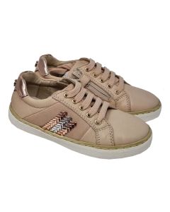 Stuart Weitzman Girls Light Pink Lace Up Trainers With Side Zip And Gem Detail